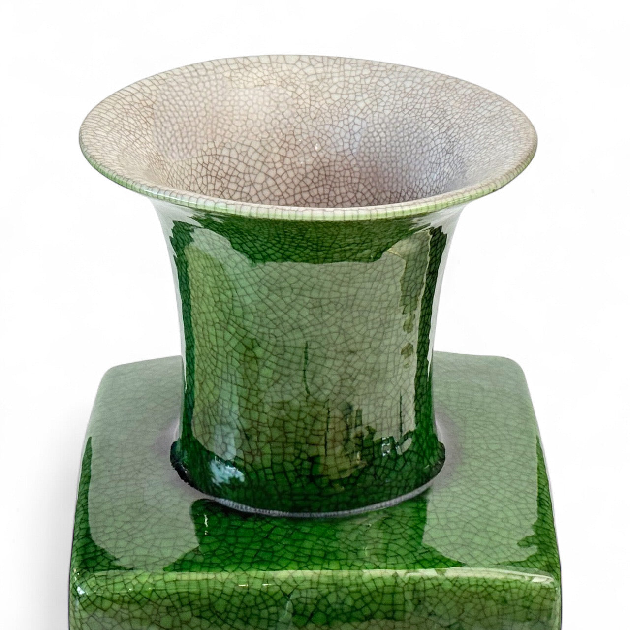 Tall Square Emerald Green Vase