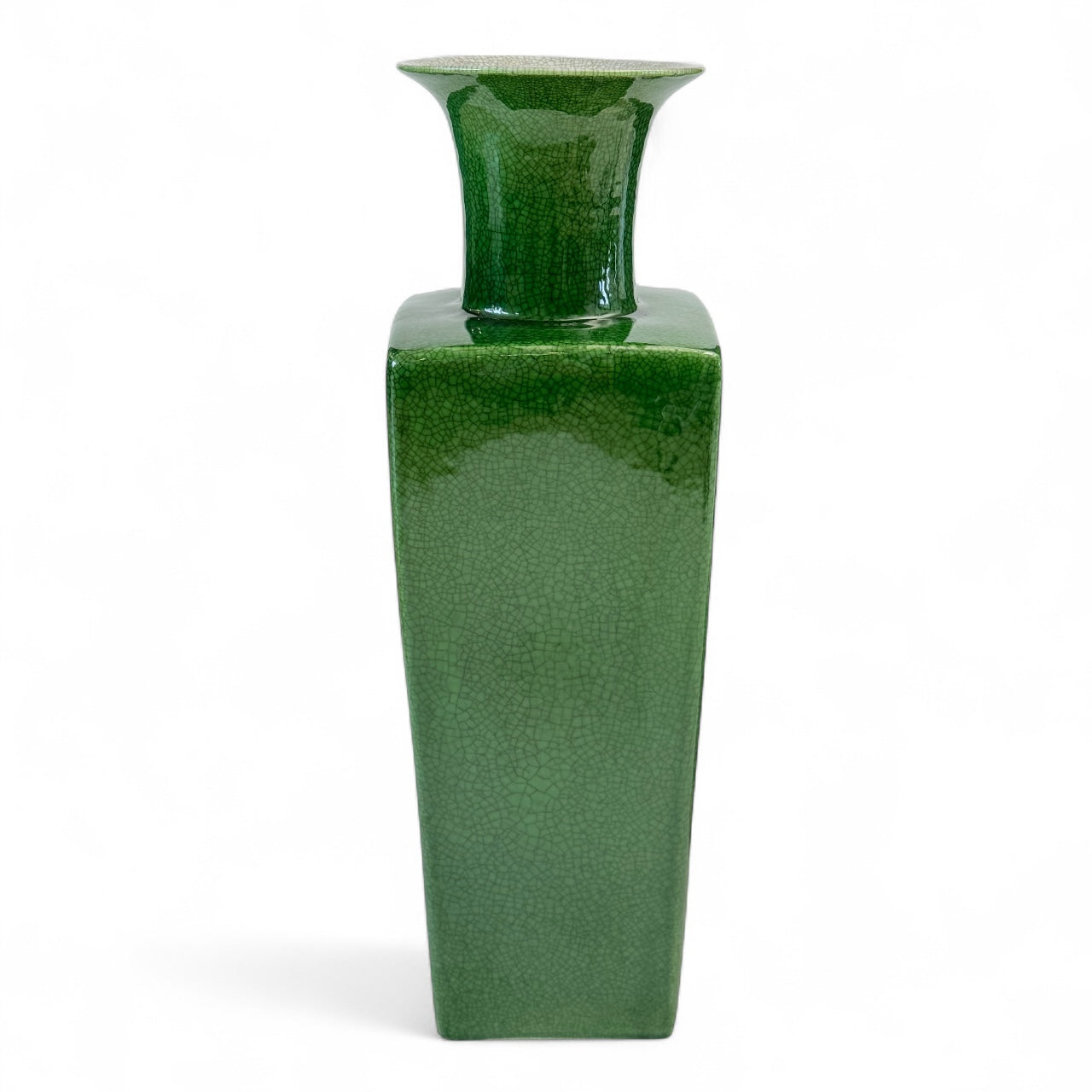 Tall Square Emerald Green Vase