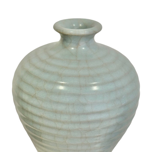 Ribbed Celadon Crackle Glaze Vase