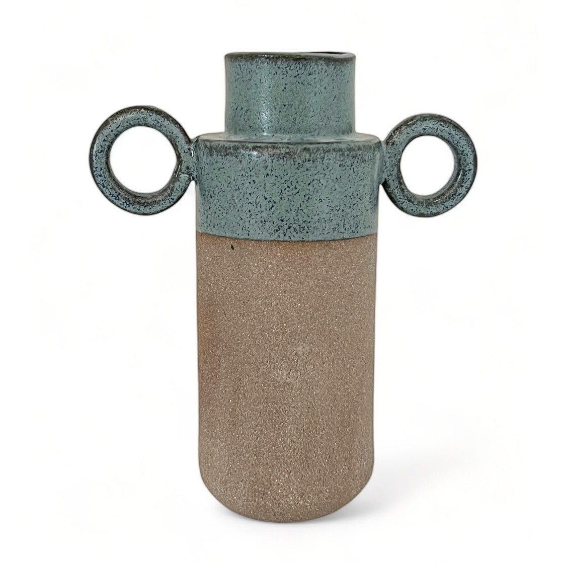 Stoneware Vase with Blue Top