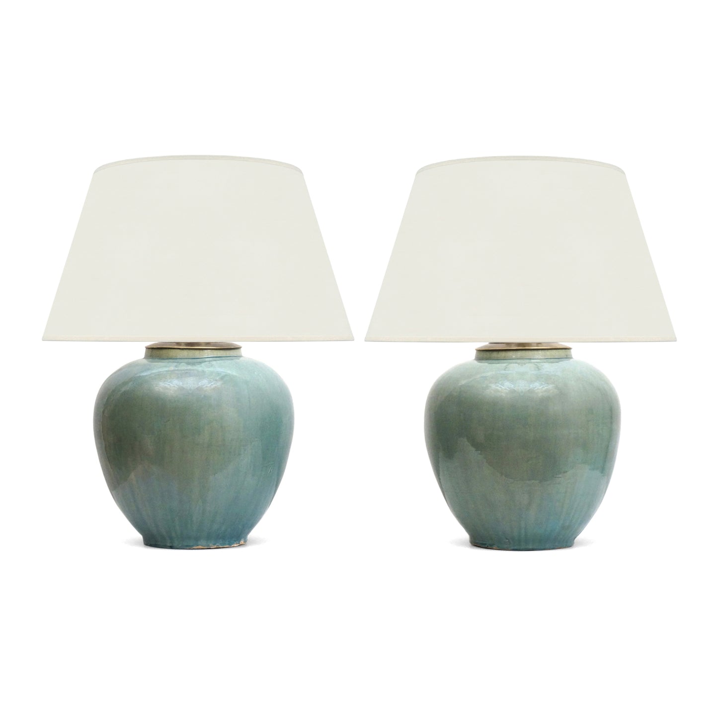 Pair of Large Blue/Green Ceramic Table Lamps