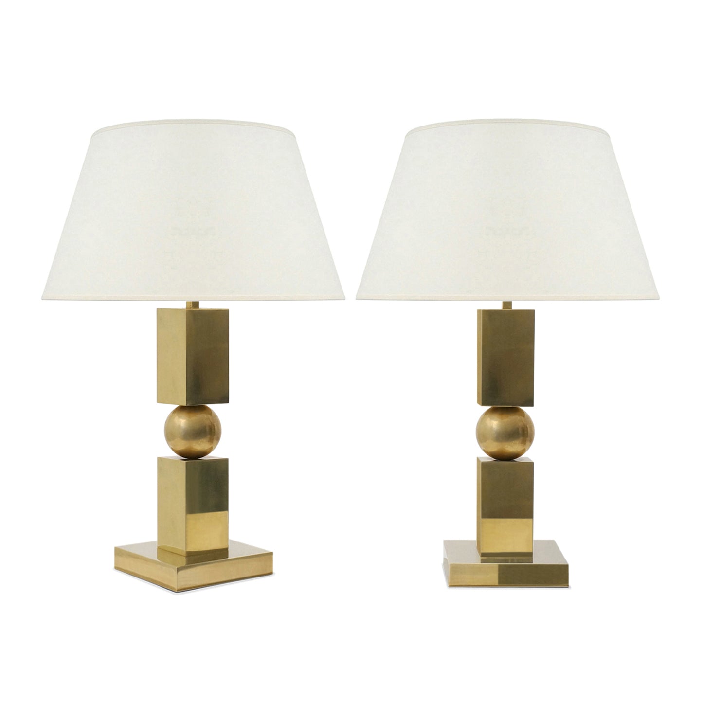 Pair of Square Brass Column Lamps