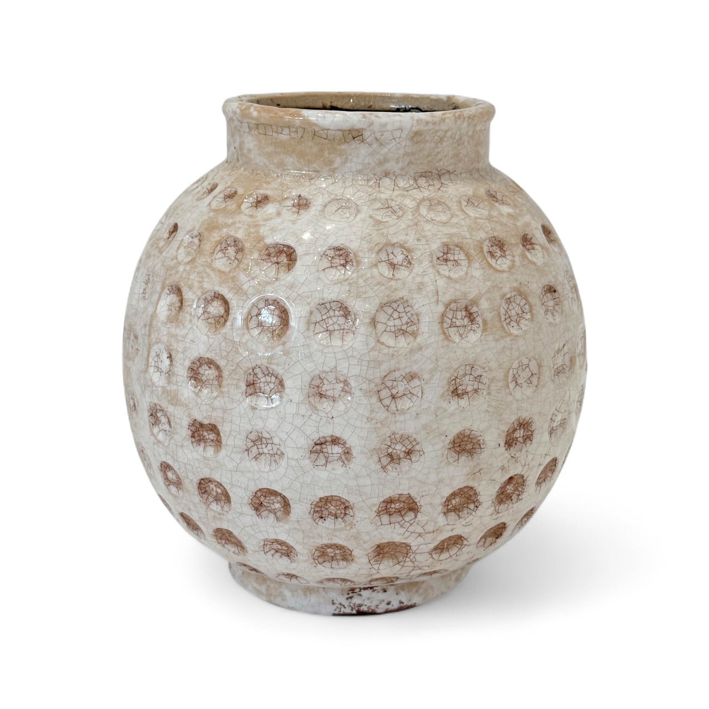 Beige Ceramic Vase with Indented Dots