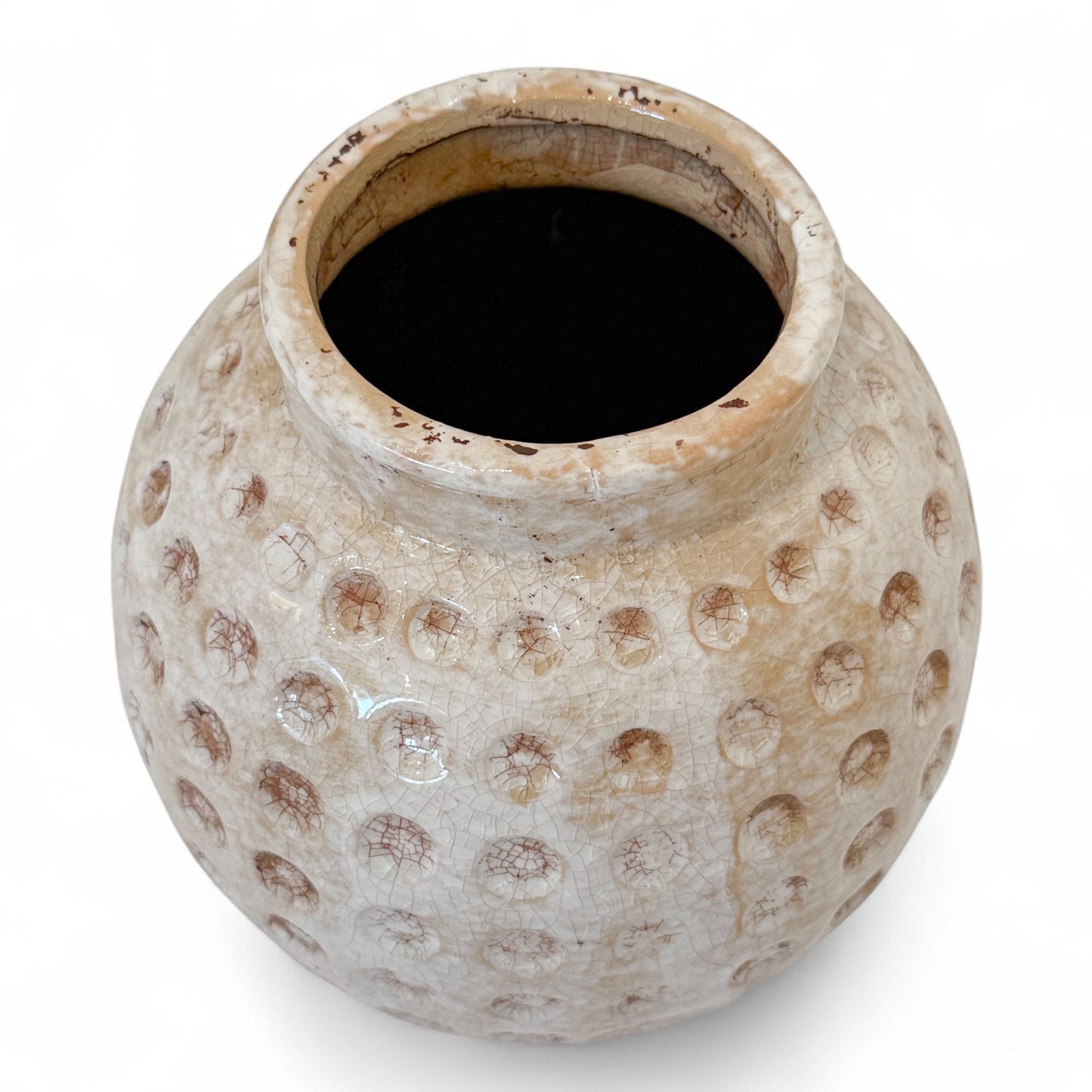Beige Ceramic Vase with Indented Dots