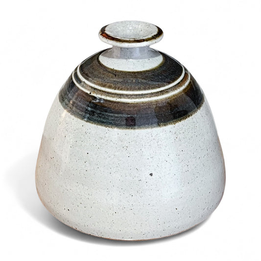 Round Gray Ceramic Vase with Striped Neck