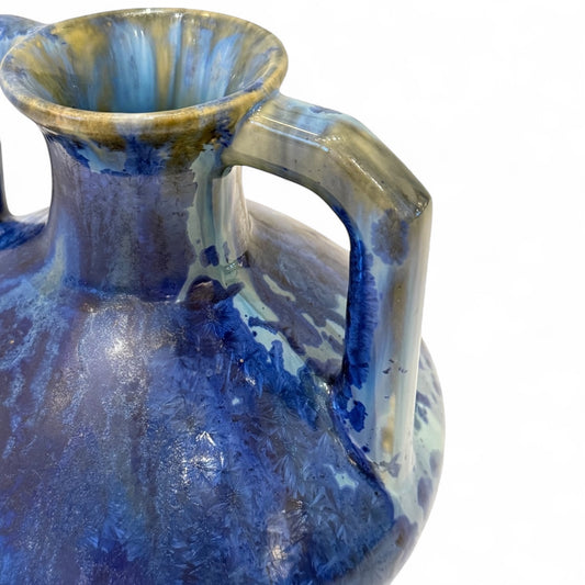 Blue Crystalline Double Handle Vase by Pierrefonds