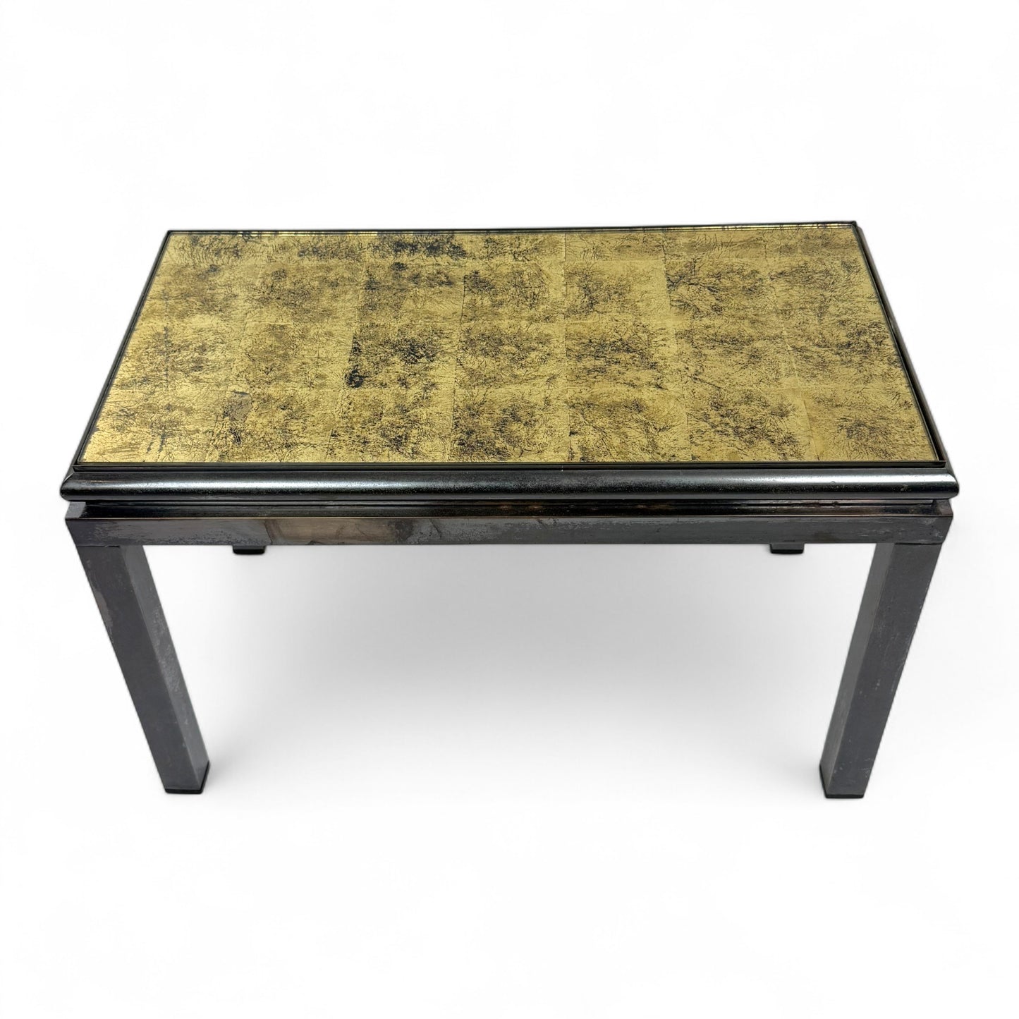French Mid Century Coffee Table with Gilded Glass Top by Guy Lefevre