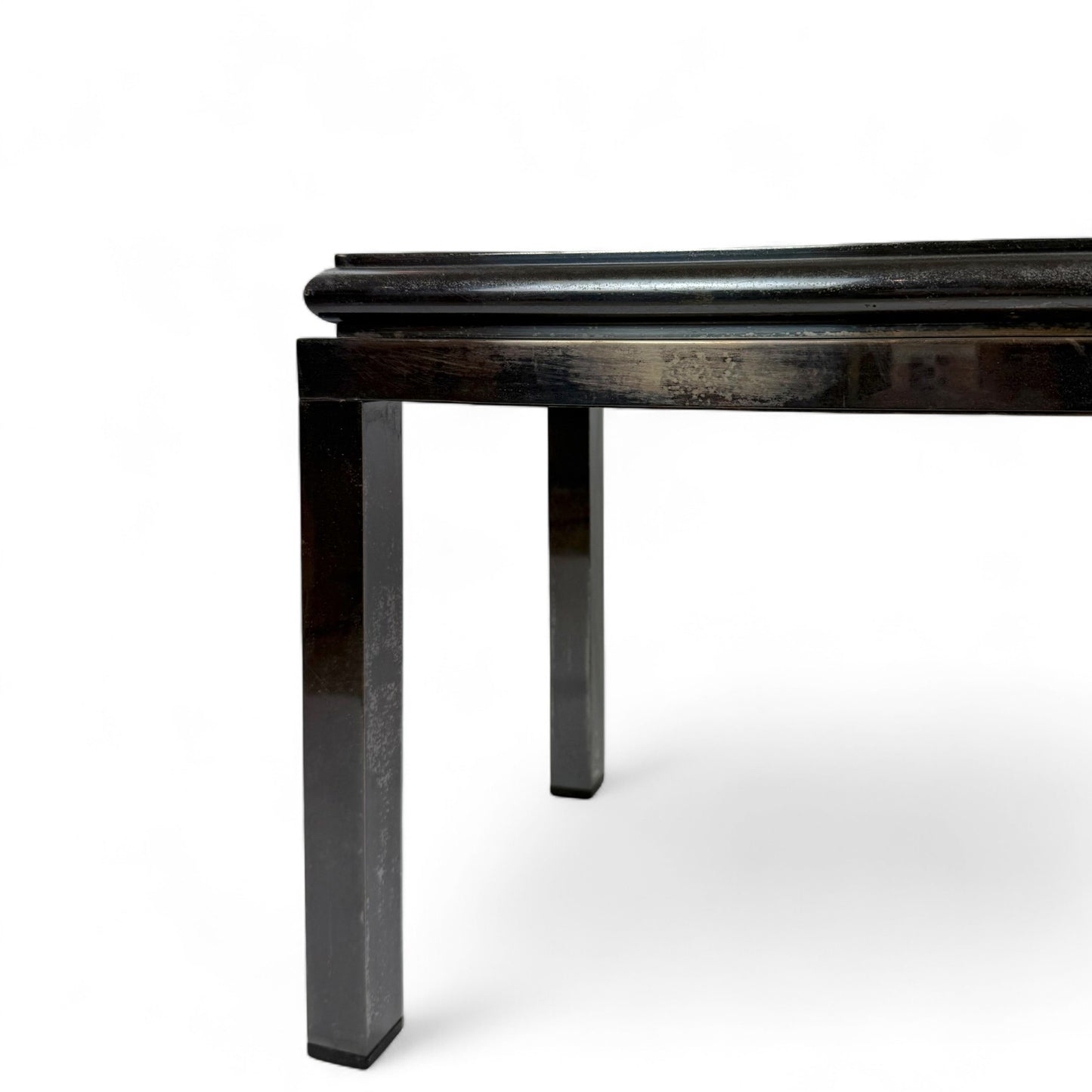 French Mid Century Coffee Table with Gilded Glass Top by Guy Lefevre