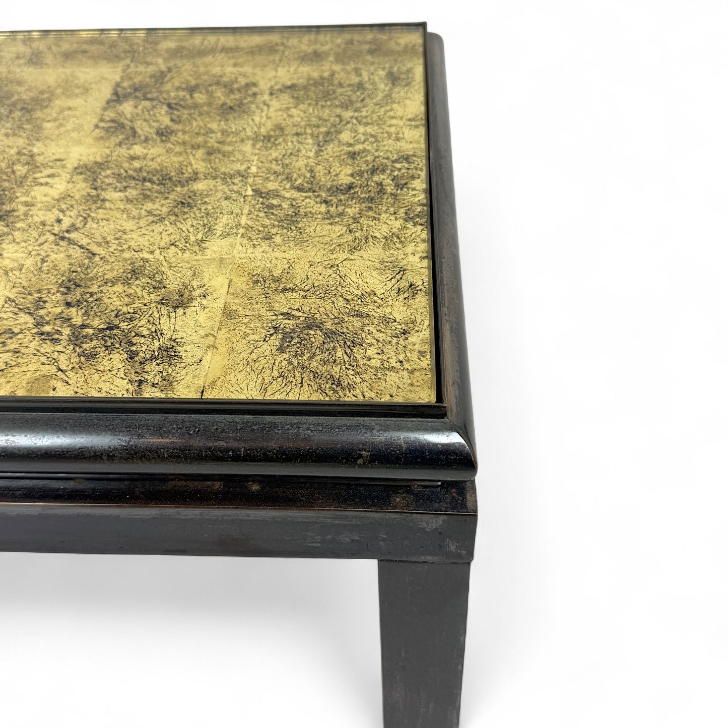 French Mid Century Coffee Table with Gilded Glass Top by Guy Lefevre