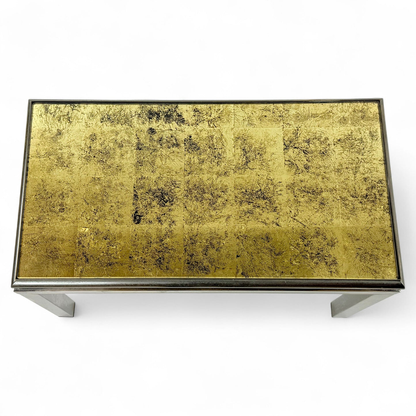 French Mid Century Coffee Table with Gilded Glass Top by Guy Lefevre