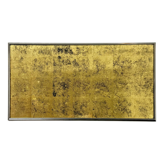 French Mid Century Coffee Table with Gilded Glass Top by Guy Lefevre