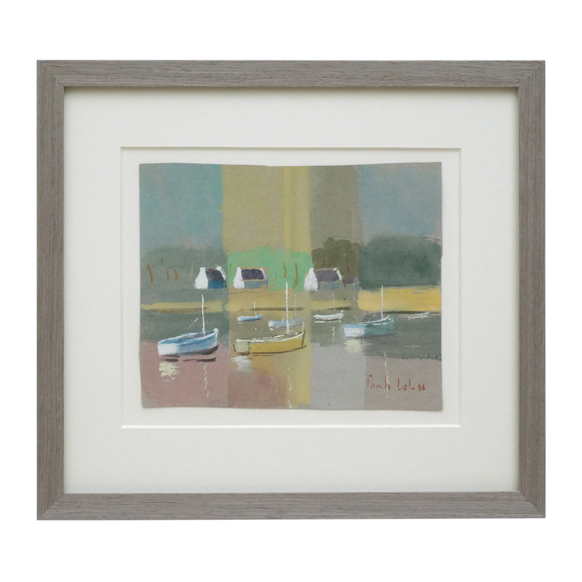 Watercolor Painting of Sailboats and Houses