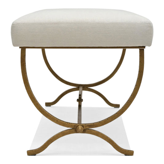 Vintage Gilt Iron Bench with Upholstered Seat