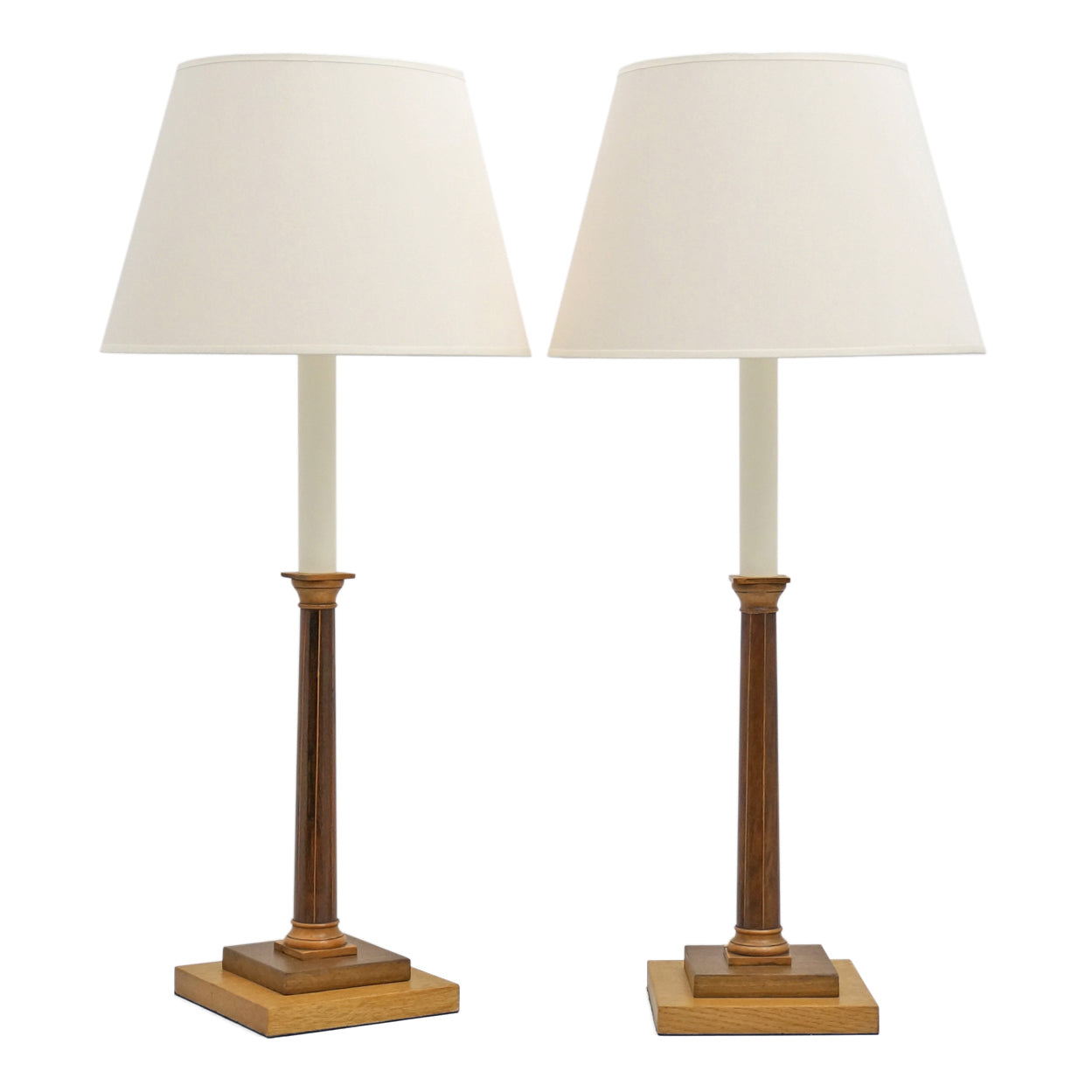 Pair of Multi-Wood Candlestick Lamps