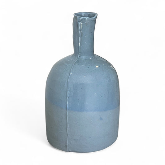 Partially Glazed Light Blue Bottle Vase