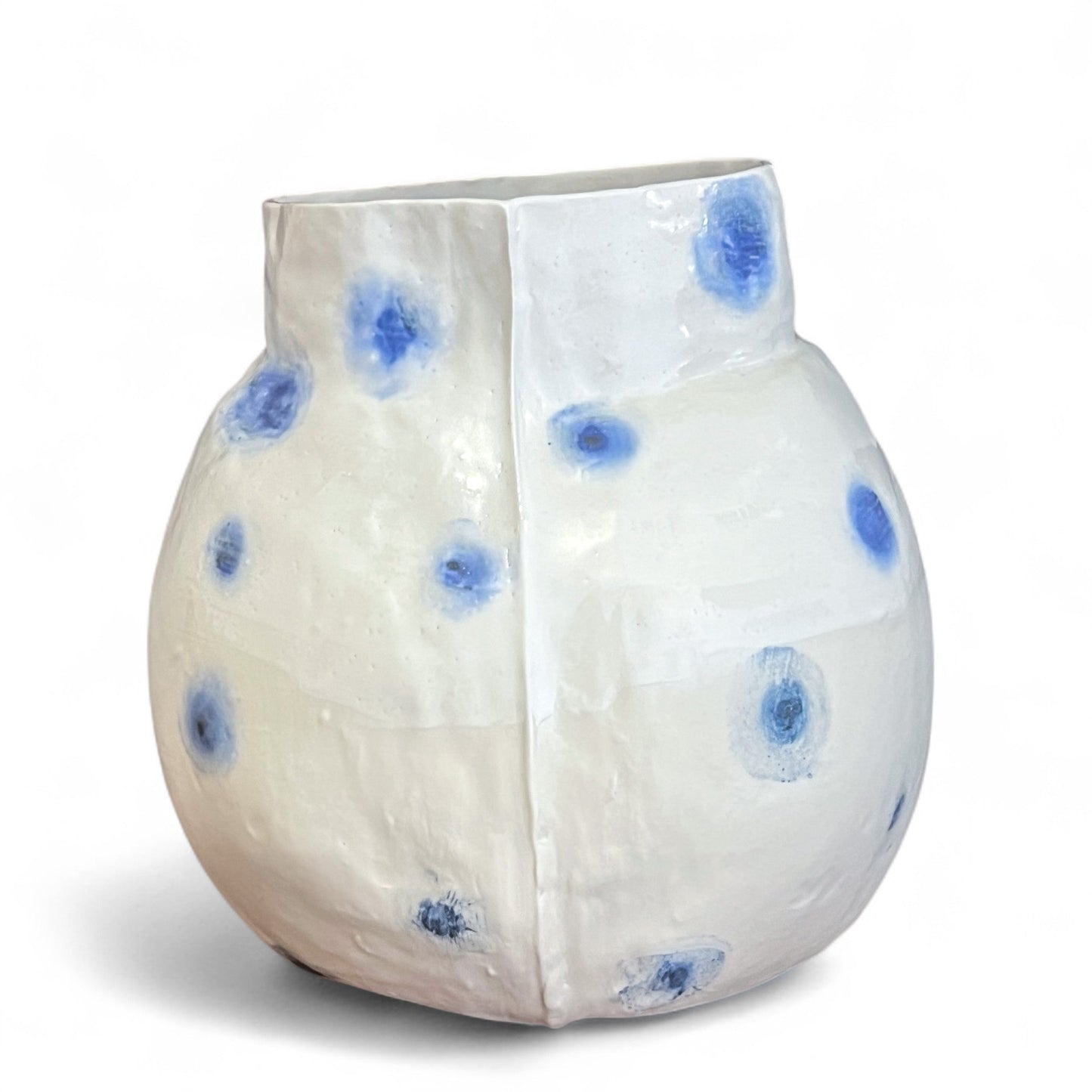Bulbous Porcelain Vase with Blue Spots
