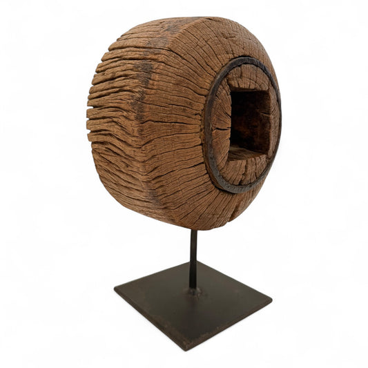 Rustic Wood Wheel Mounted on Stand