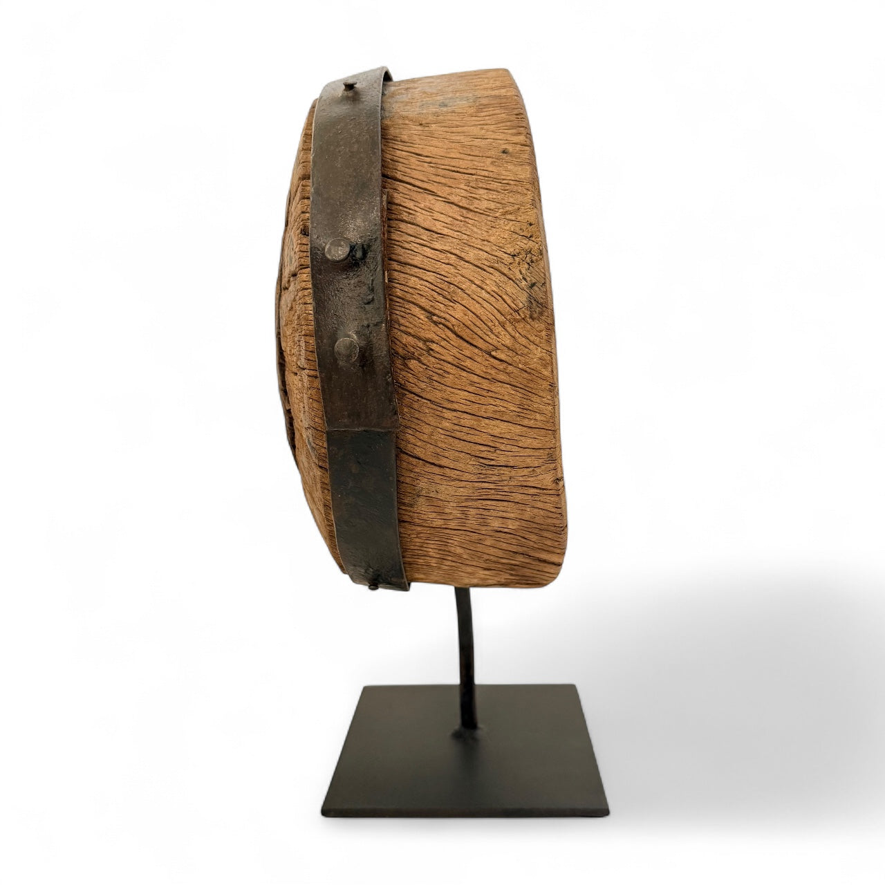 Rustic Wood Wheel Mounted on Stand