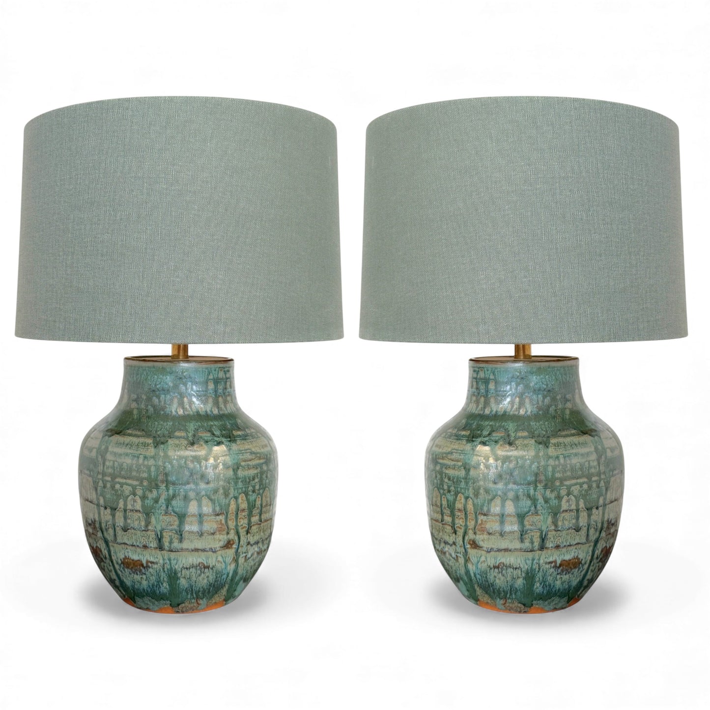 Pair of Green Drip Glazed Table Lamps