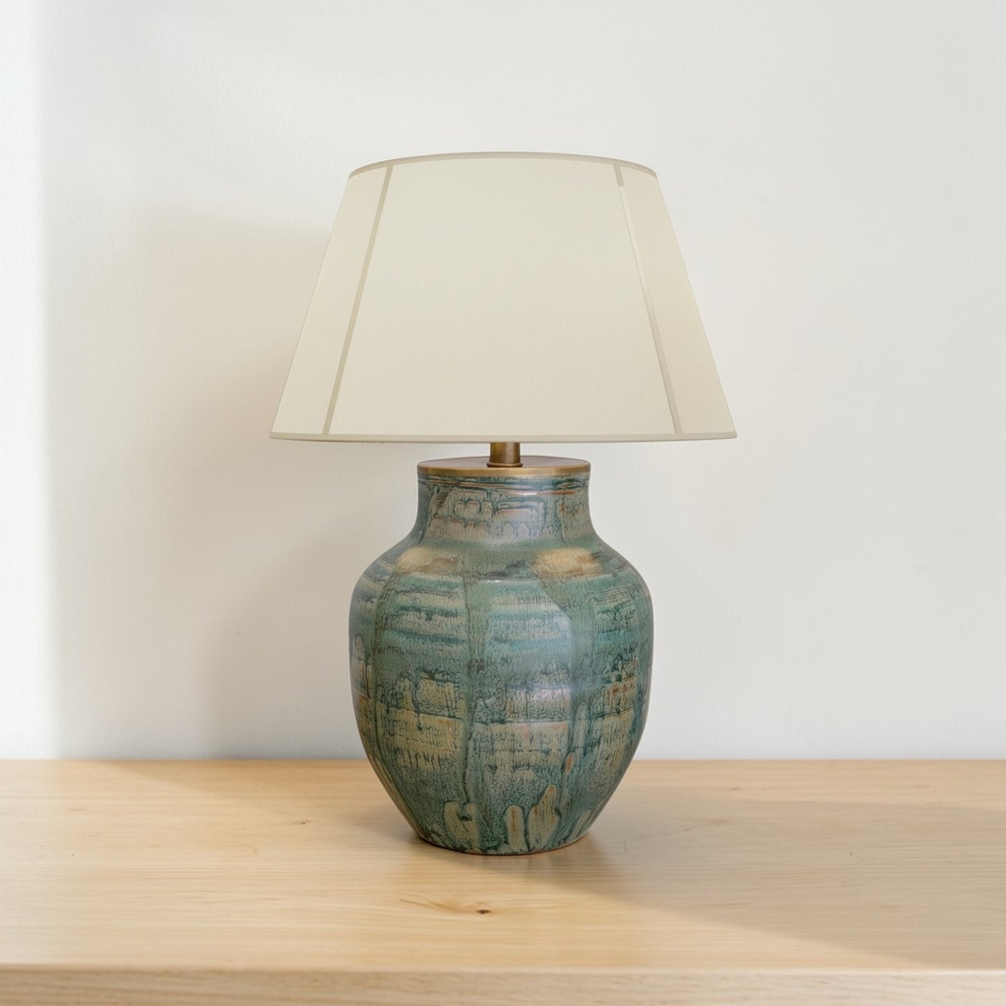 Green Drip Glaze Stoneware Jar Lamp