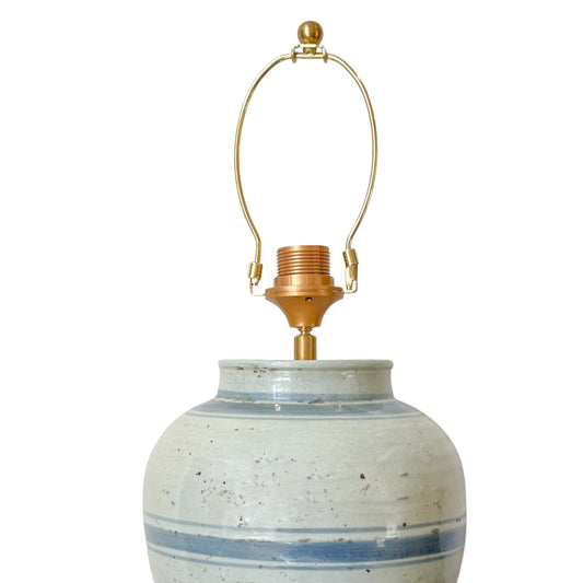 Pair of Light Blue Striped Stoneware Lamps