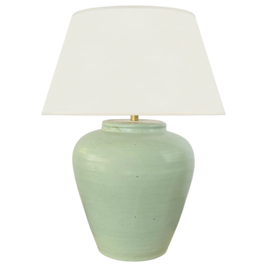 Pair of Light Green Stoneware Lamps