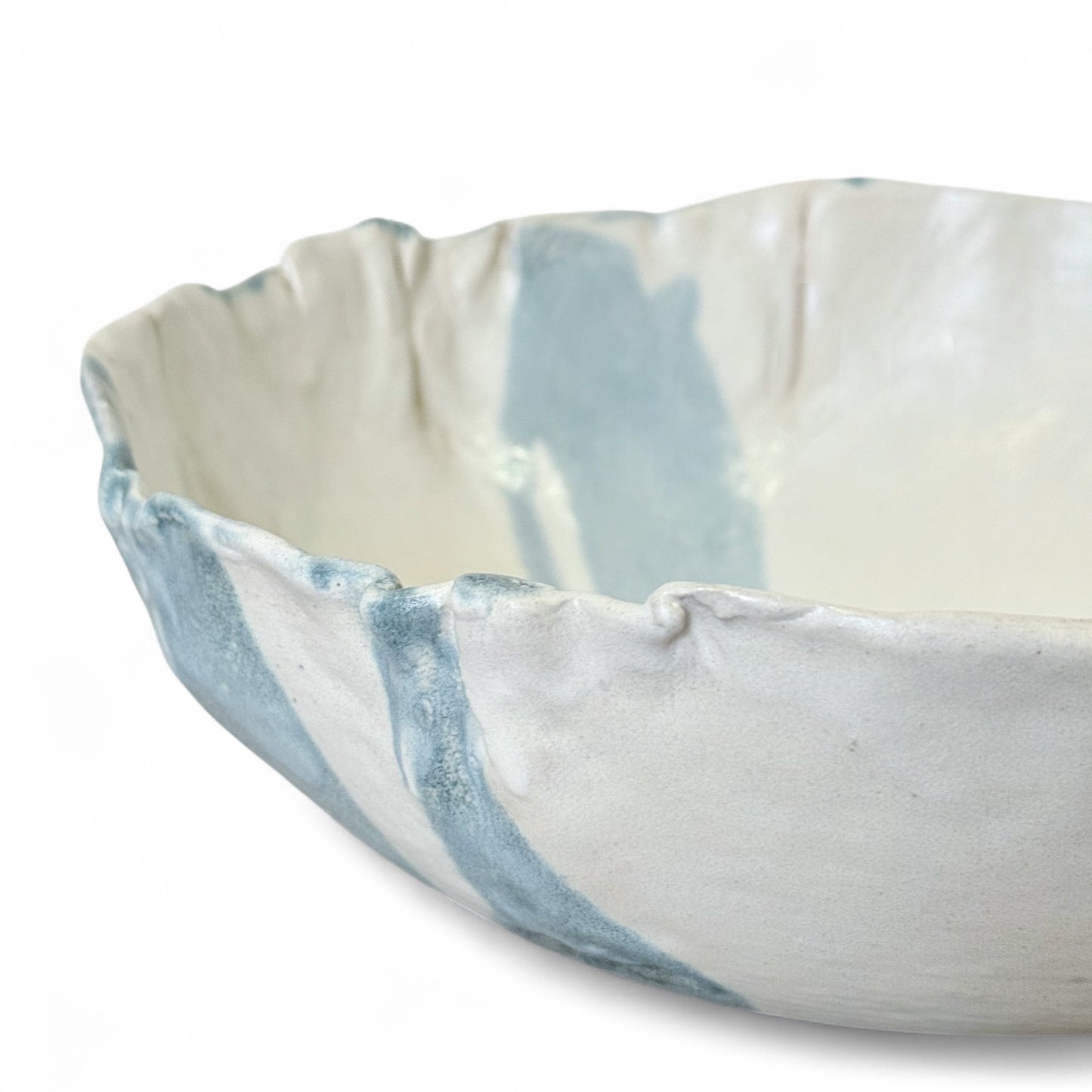Handmade Cream and Blue Stoneware Bowl