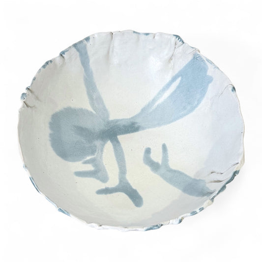Handmade Cream and Blue Stoneware Bowl
