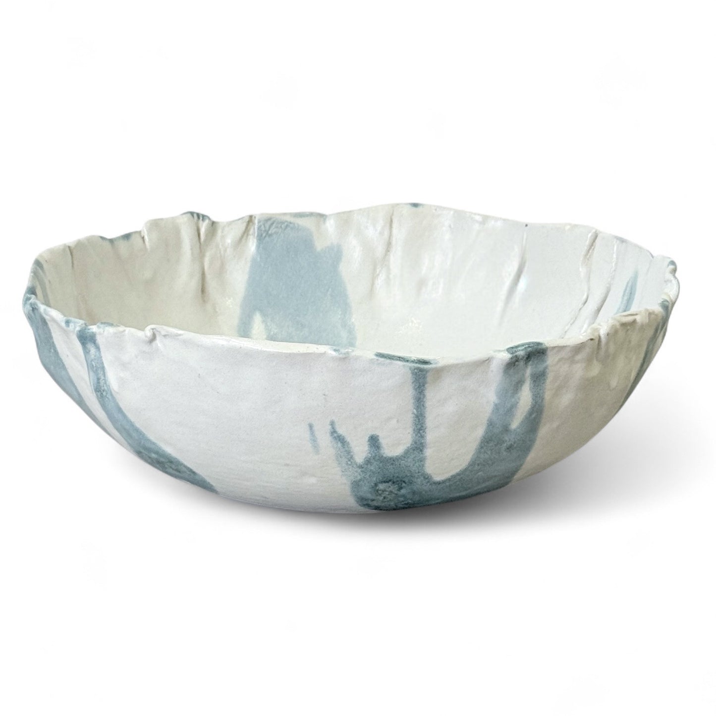 Handmade Cream and Blue Stoneware Bowl