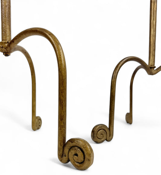Pair of Gilt Iron Standing Lamps with Curled Feet