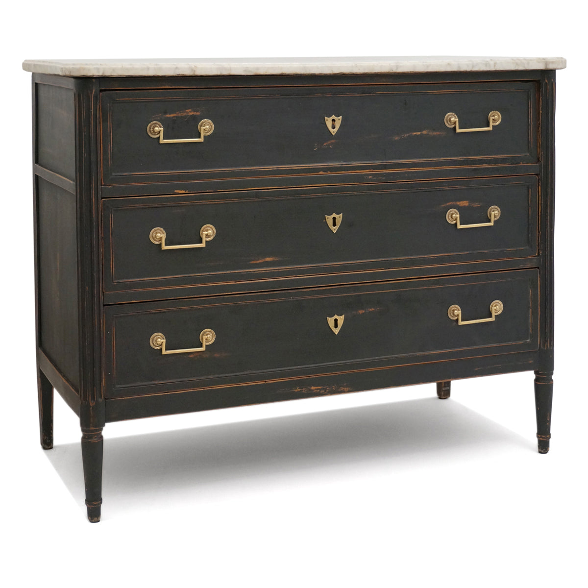 18th Century Black Commode with White Marble Top