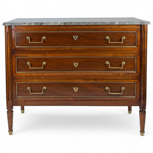 French Three Drawer Mahogany Commode