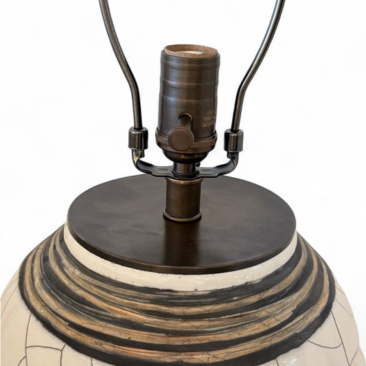 Round White Crackle Table Lamp with Black Rim