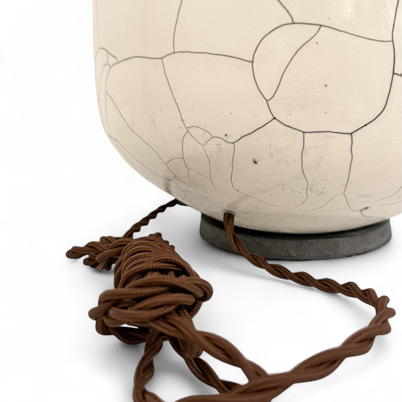 Round White Crackle Table Lamp with Black Rim