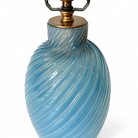 Blue Swirl Murano Glass Table Lamp