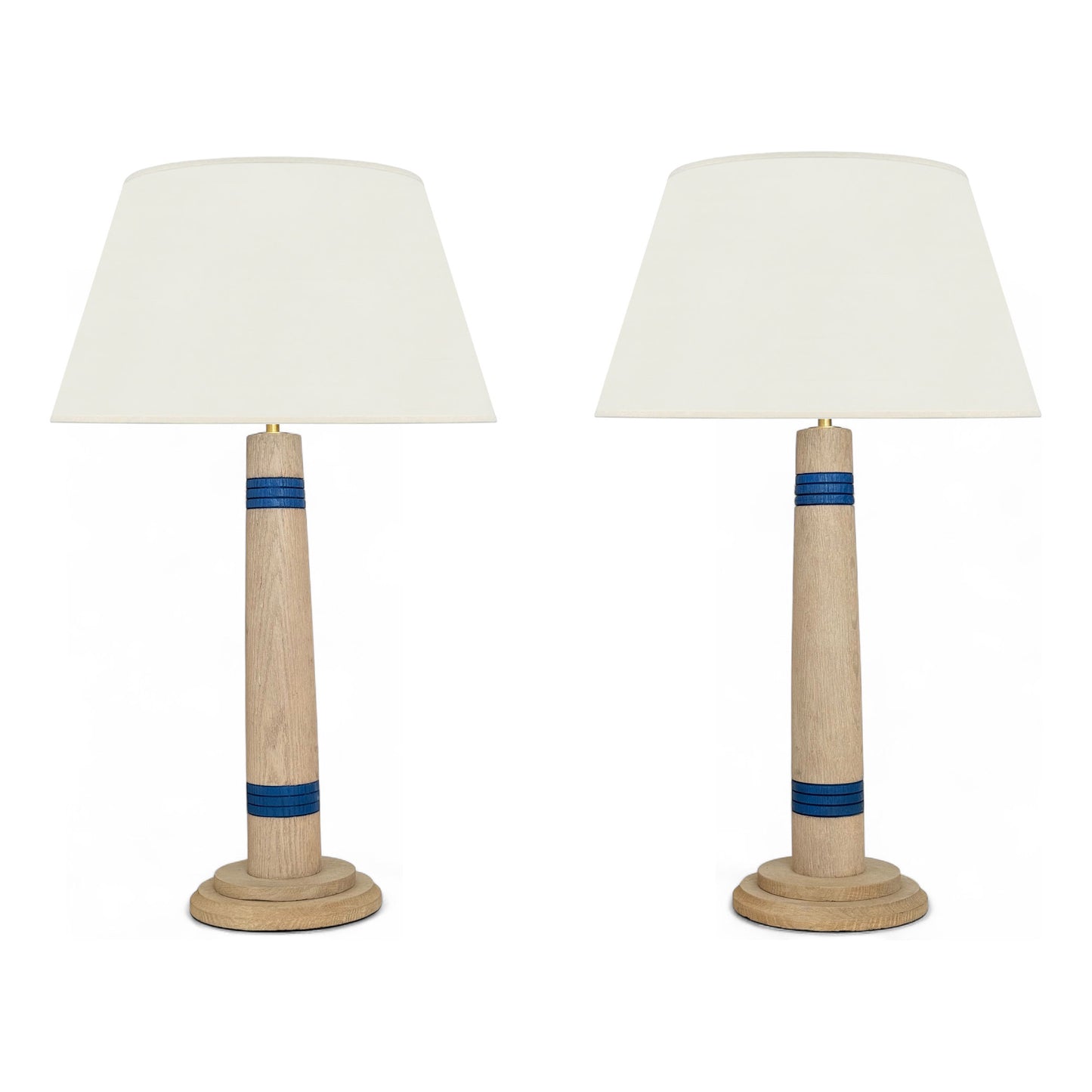 Pair of Bleached Oak Column Lamps