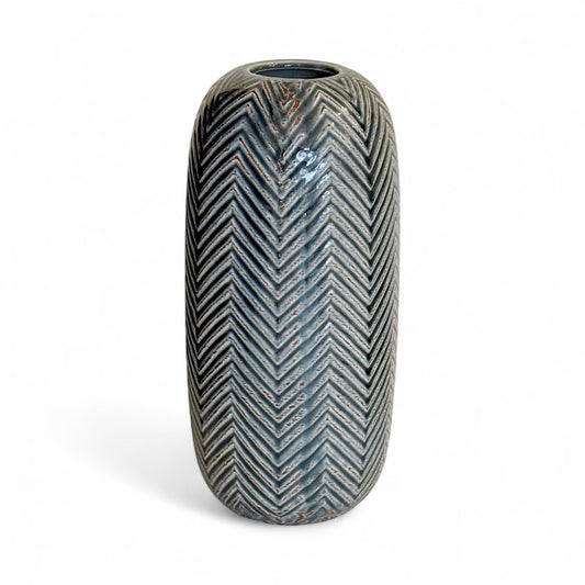 Navy Chevron Ceramic Vase