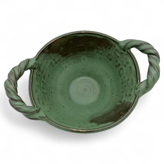 Green Stoneware Bowl with Braided Handles