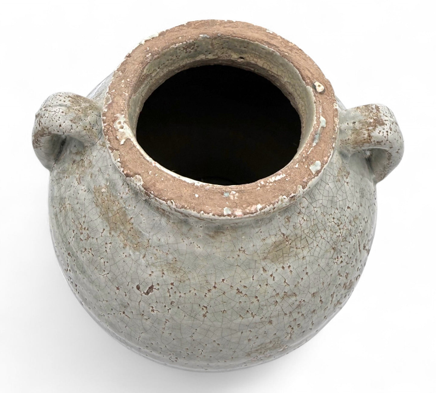 Rustic Light Blue Stoneware Vase with Handles