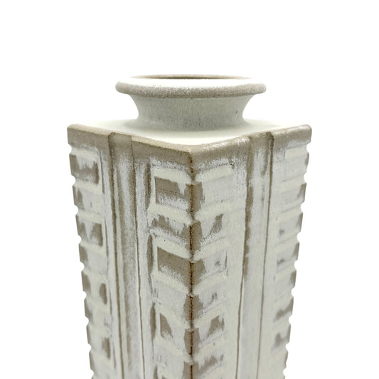 Square Tapered Column Form Stoneware Vase