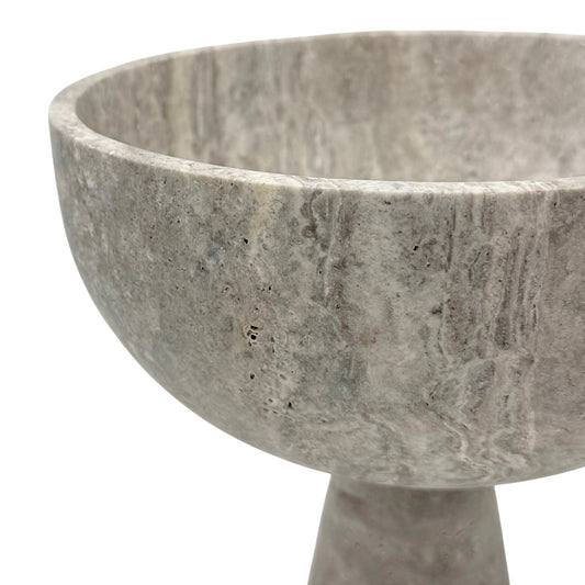 Silver Travertine Pedestal Bowl