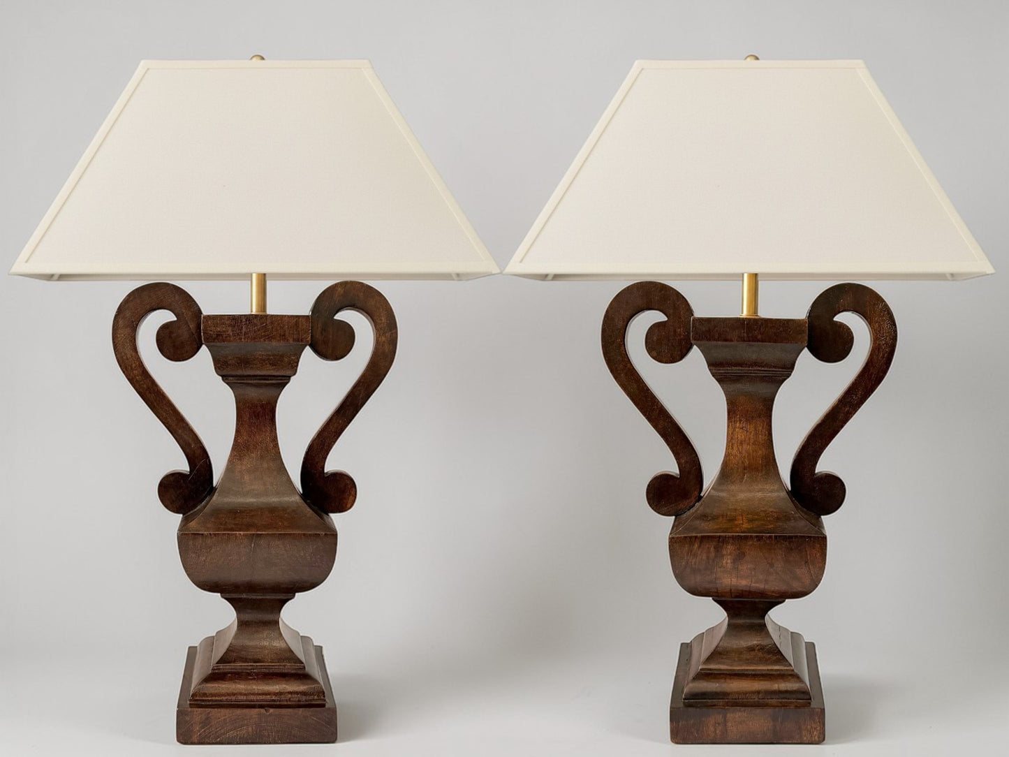 Pair of French Carved Wood Urn-Form Table Lamps, circa 1960