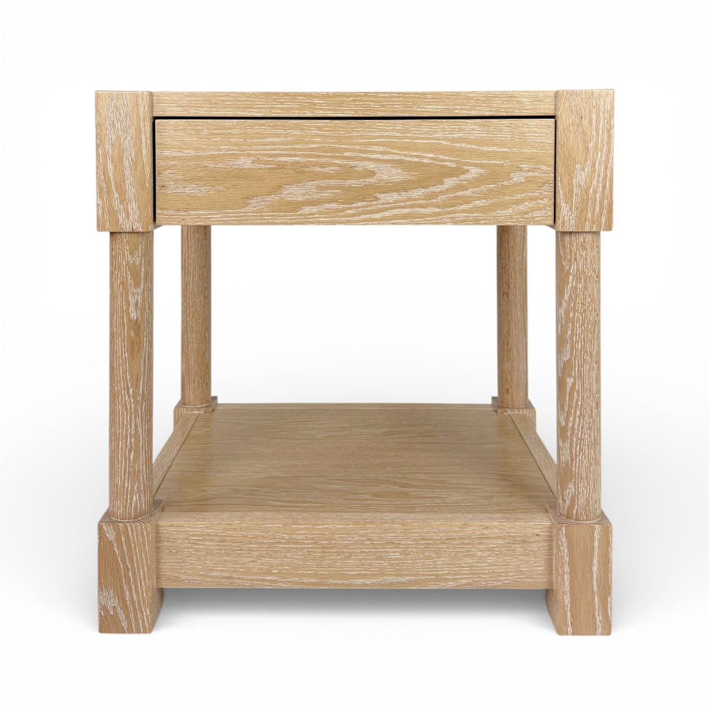 Pair of Cerused Oak & Travertine Nightstands