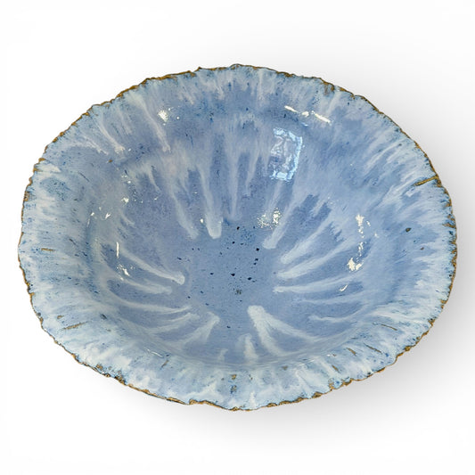 Blue Stoneware Bowl with Ruffled Rim
