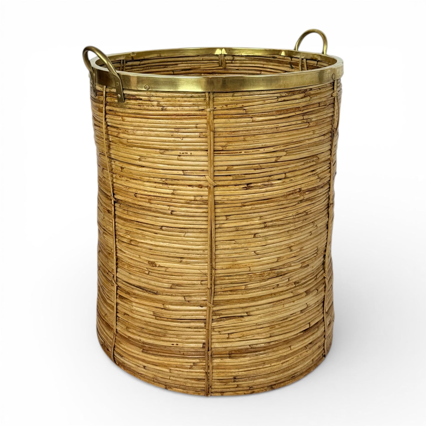 Large Rattan and Brass Basket