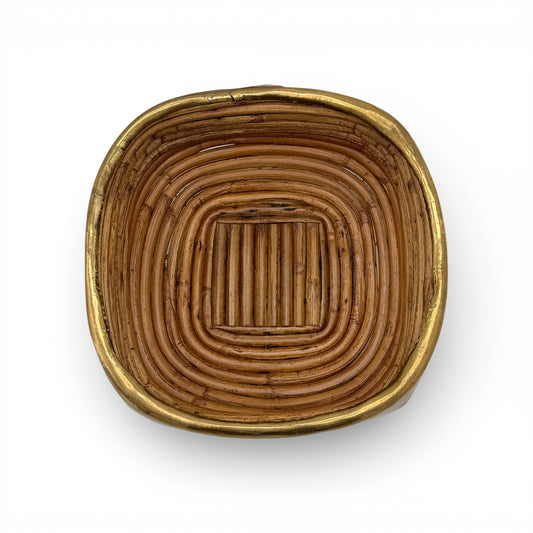 Square Reed Basket with Brass Rim