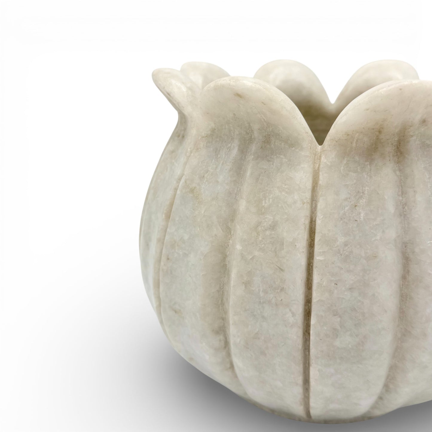 Carved White Marble Lotus Plant Pot