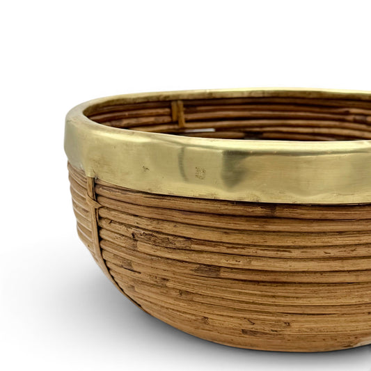 Pencil Reed Basket Bowl with Brass Rim