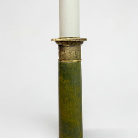 Pair of Green Faux Marble Column Lamps