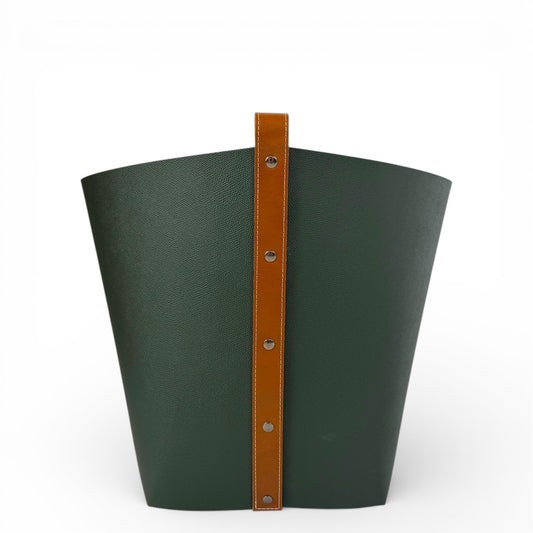 Large Dark Green Leather Basket
